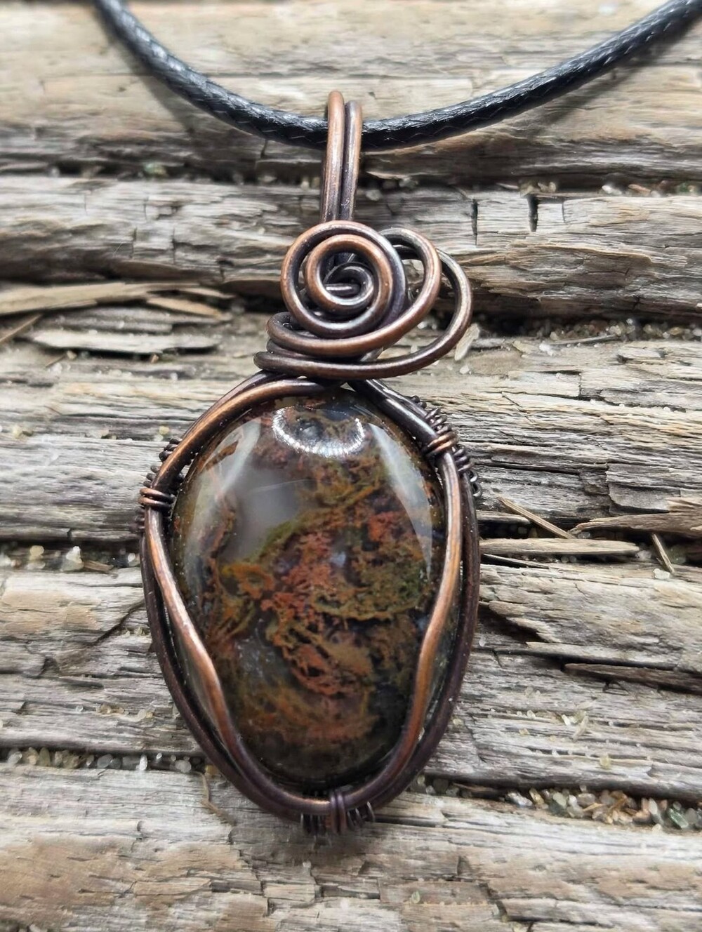 Red Moss Agate Copper Wire Wrap Pendant